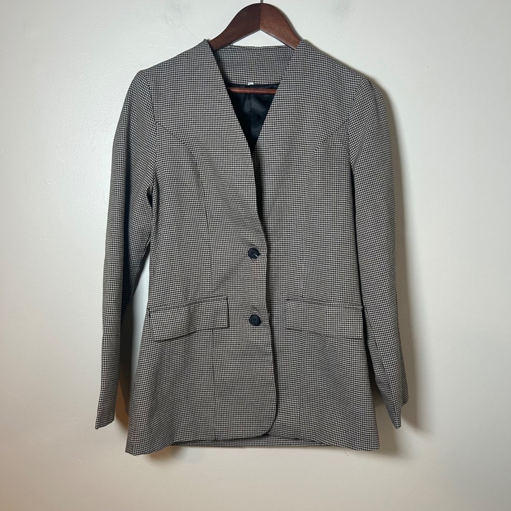 Womensโ Houndstooth Blazer Jacket Size Small V Neck Button Office Casual